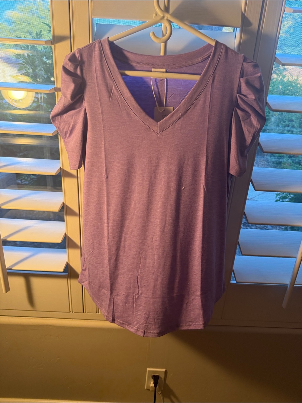 Lavender V-Neck Puff Sleeve Tee Brand new with tags!